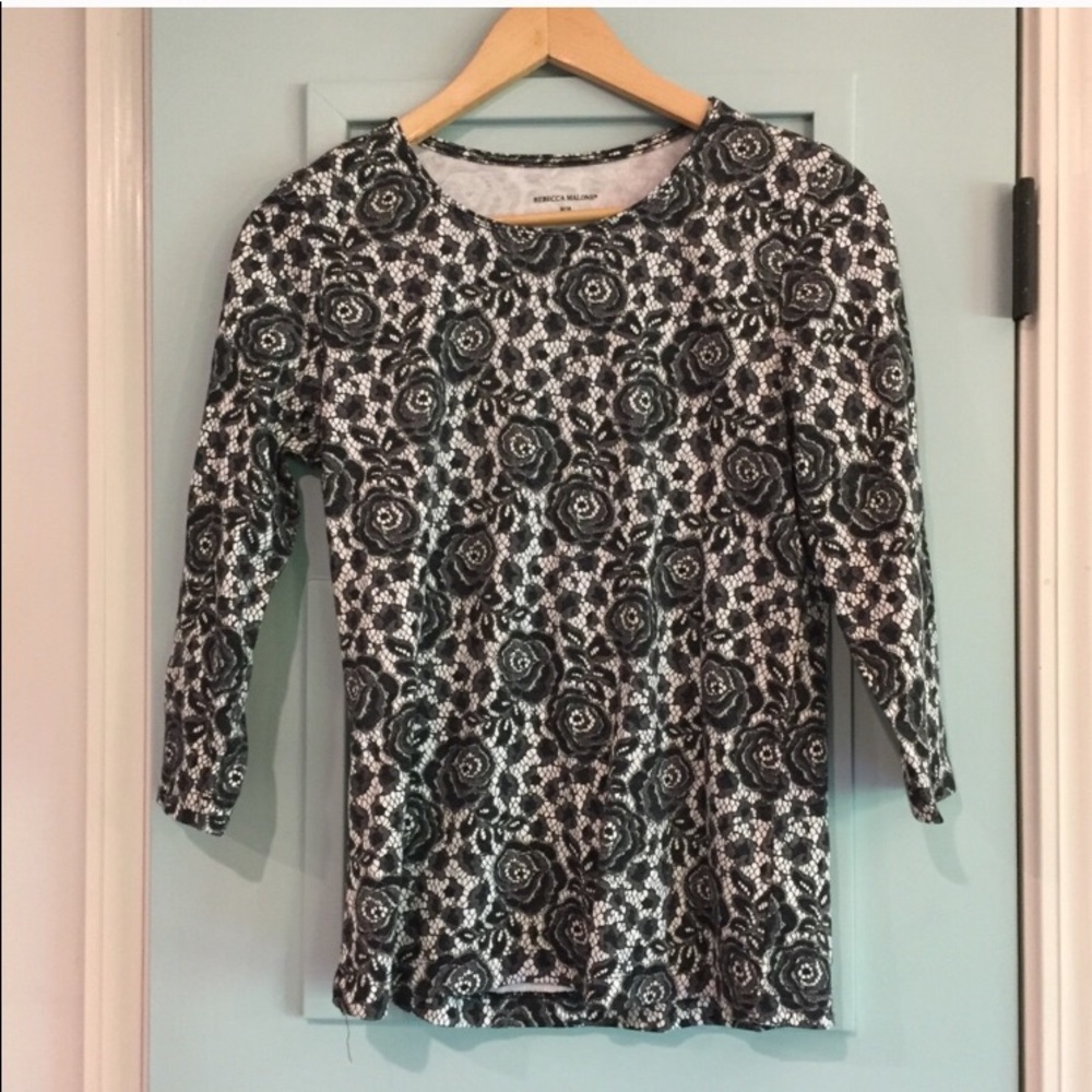 Rebecca Malone size M top black floral pattern
